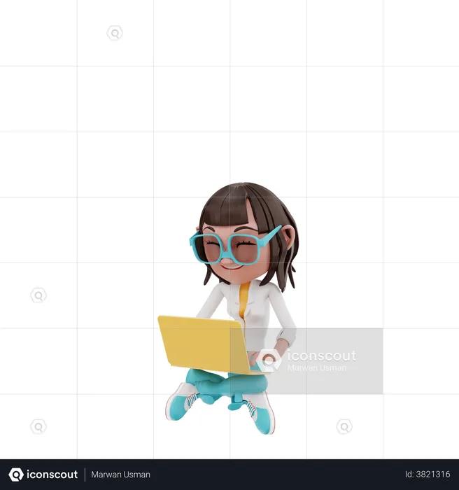 Woman doing online working using laptop  3D Illustration
