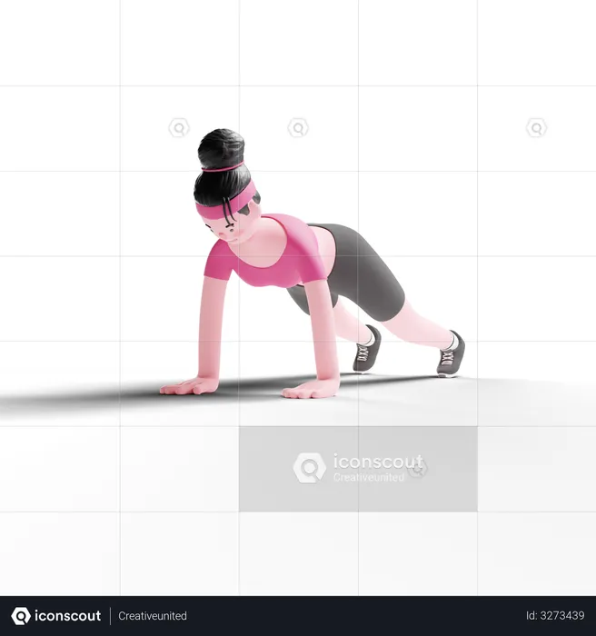 Woman Doing Pushup  3D Illustration