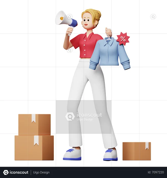 Woman Doing Sales Announcement  3D Illustration
