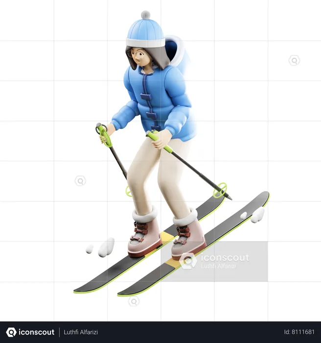 Woman Doing Skiing  3D Icon