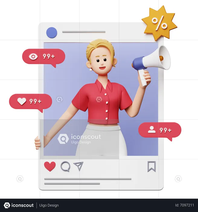 Woman Doing Social Media Marketing  3D Illustration