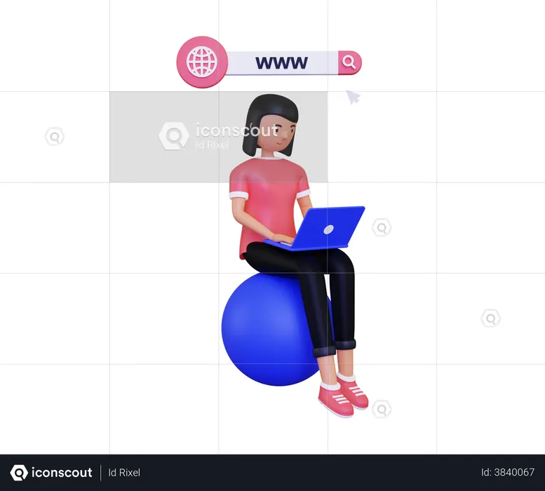Woman doing Surfing On Internet  3D Illustration