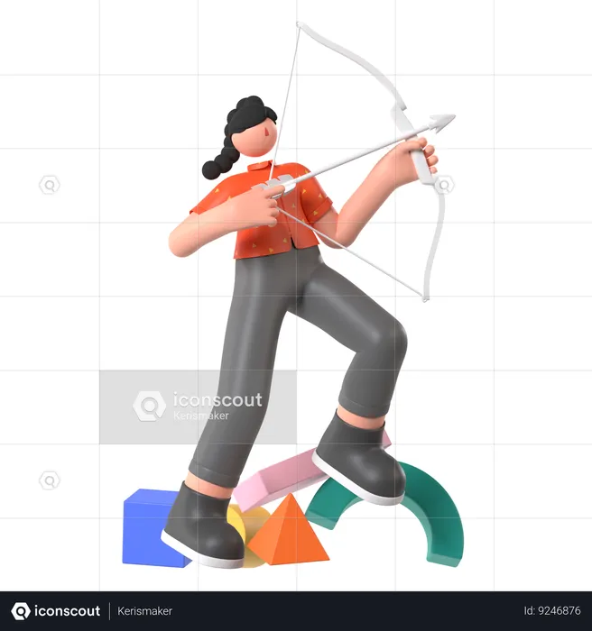 Woman Doing Target on Marketing  3D Illustration