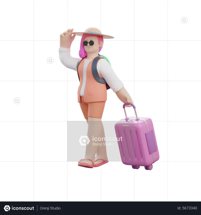 Woman Doing Traveling  3D Illustration