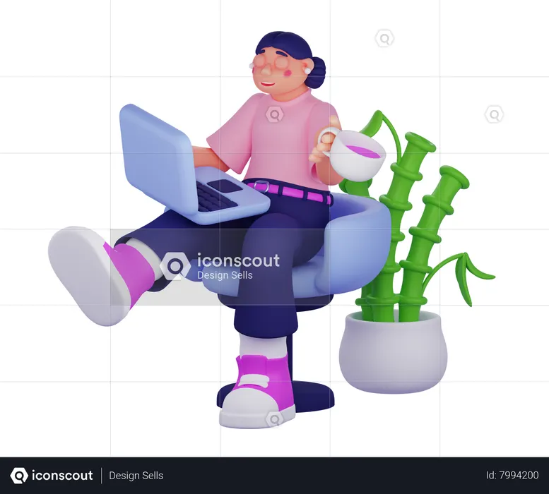 Woman Doing Work From Home  3D Illustration
