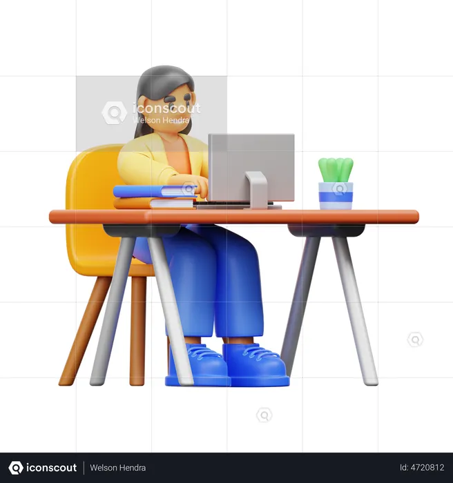 Woman doing work from office  3D Illustration