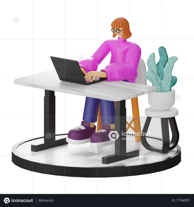 Woman employee working on laptop  3D Illustration