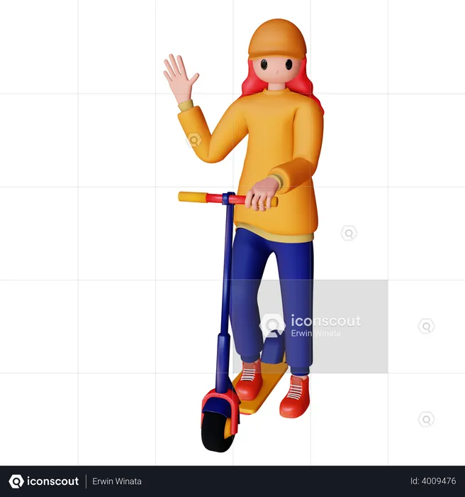 Woman enjoying electric scooter ride  3D Illustration