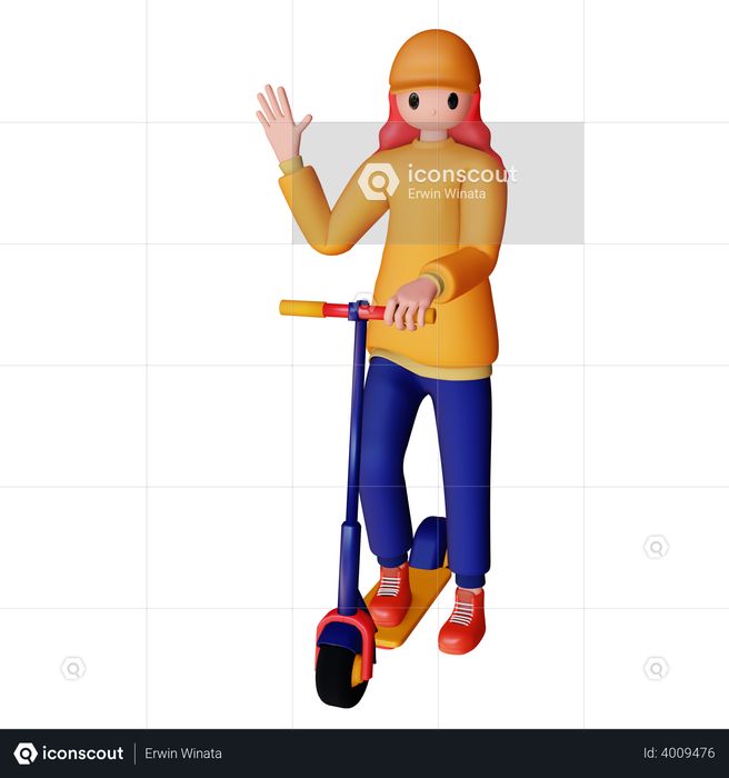 Woman enjoying electric scooter ride 3D Illustration