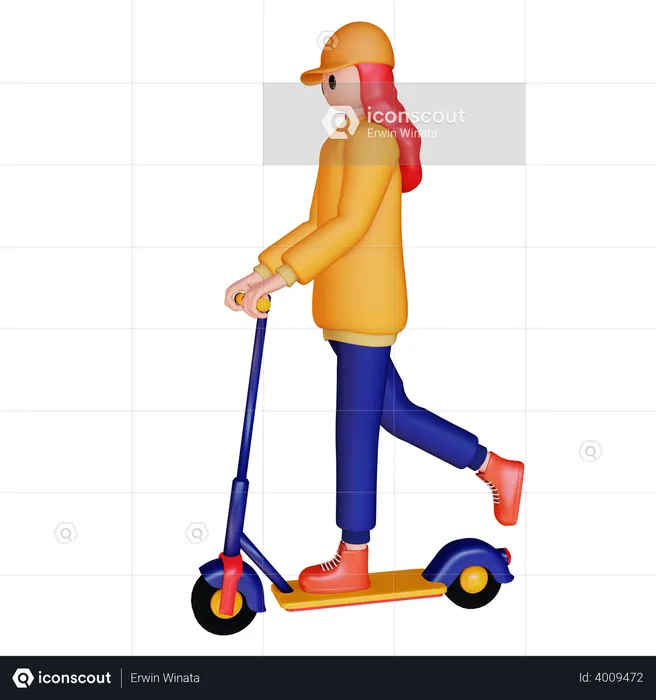 Woman enjoying scooter ride  3D Illustration