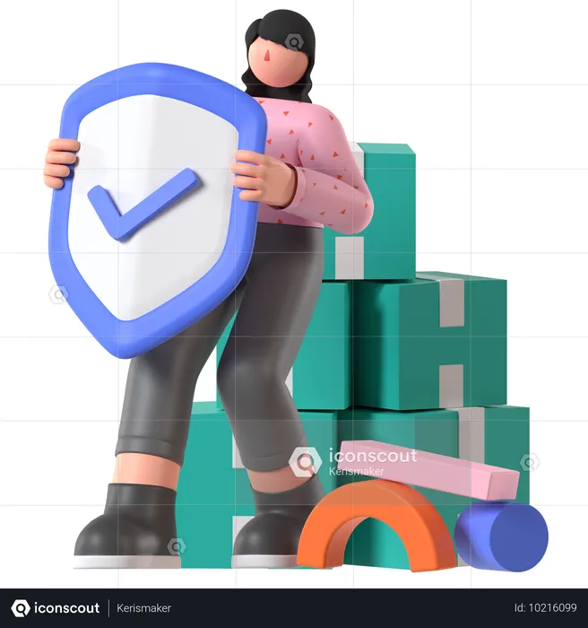 Woman ensures Package Protection  3D Illustration