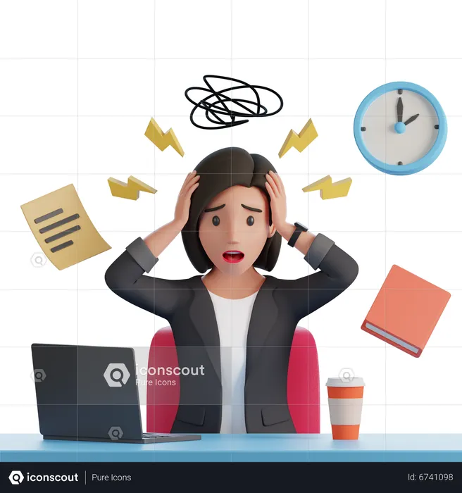 woman stressed at work cartoon
