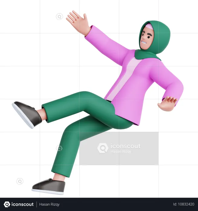 Woman Falling on Slippery Floor  3D Illustration