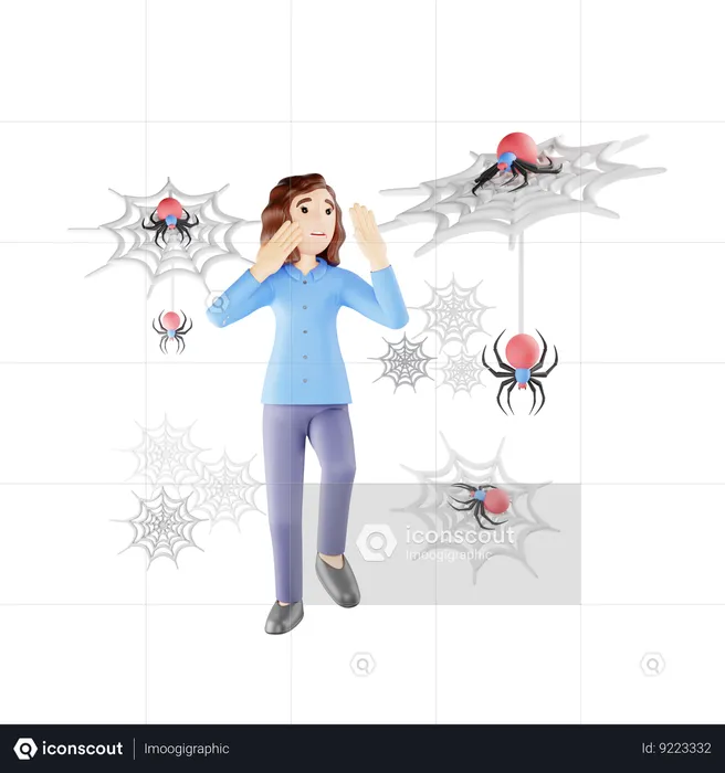 Woman Fear of Spider  3D Illustration