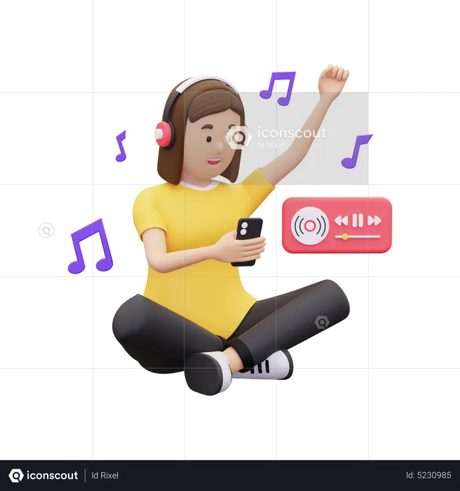 Woman feel happy when listening to music  3D Illustration