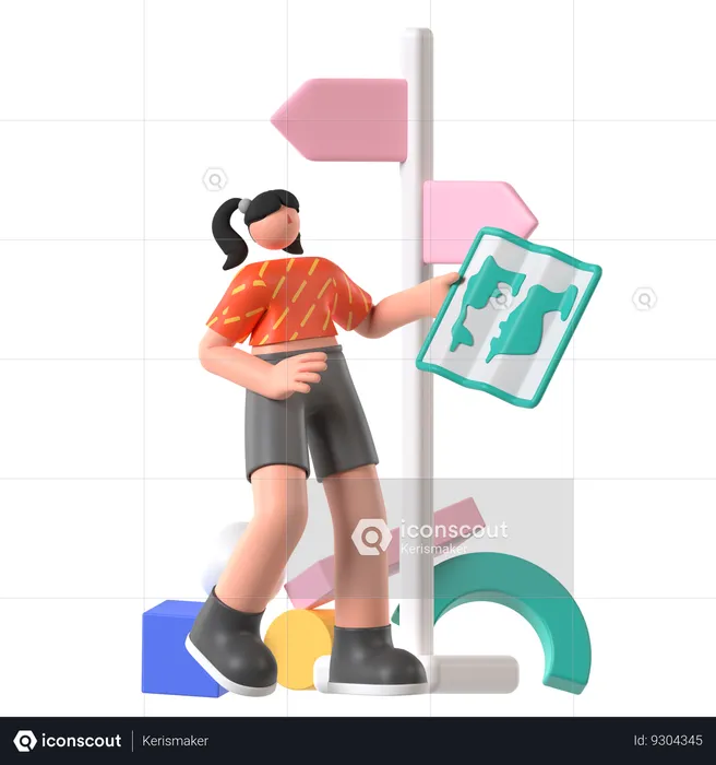 Woman Finding Location  3D Illustration