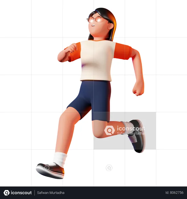 Woman Funny Running Pose  3D Illustration