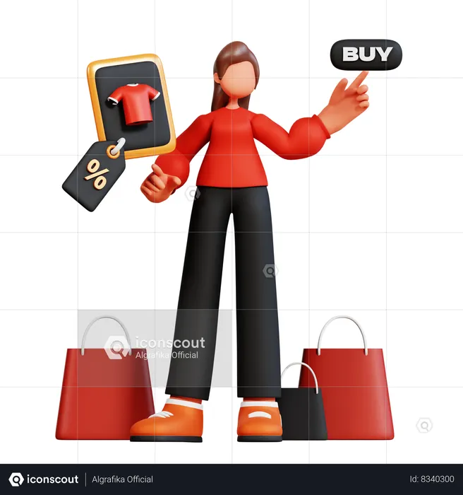 Woman getting big discount  3D Illustration