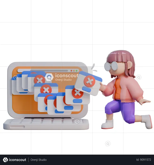 Woman Getting Fatal Error  3D Illustration