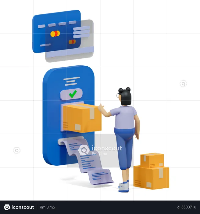 Woman getting online shopping delivery  3D Illustration
