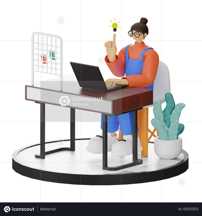 Woman getting working idea  3D Illustration
