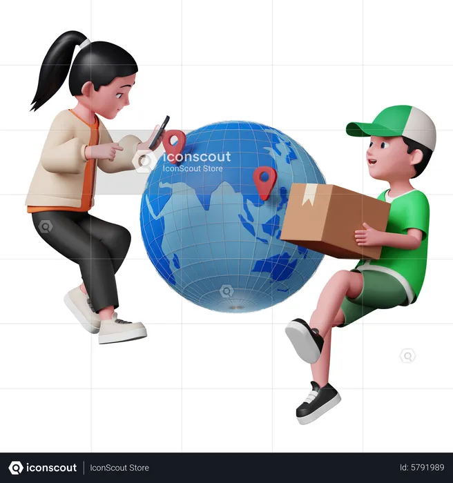 Woman getting worldwide delivery service  3D Illustration