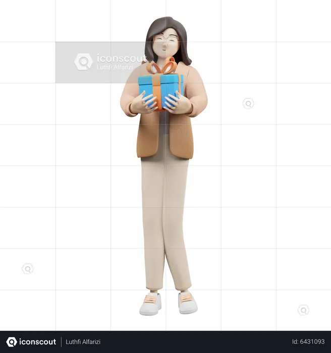 Woman Giving Gift  3D Illustration