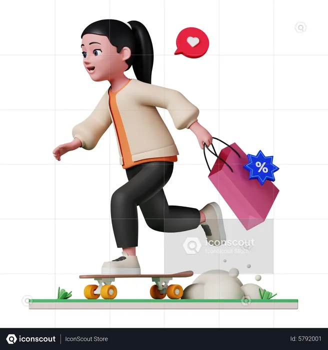 Woman going for shopping  3D Illustration