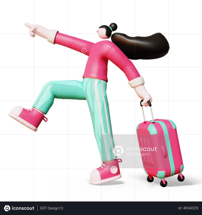 Woman going for Travel with suitcase  3D Illustration