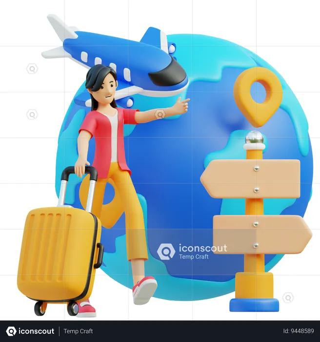 Woman Going For World Trip  3D Illustration