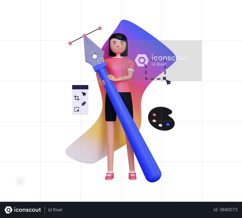 Woman graphic designer holding a pen tool  3D Illustration