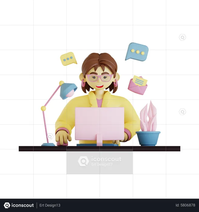 Woman happy at work  3D Illustration