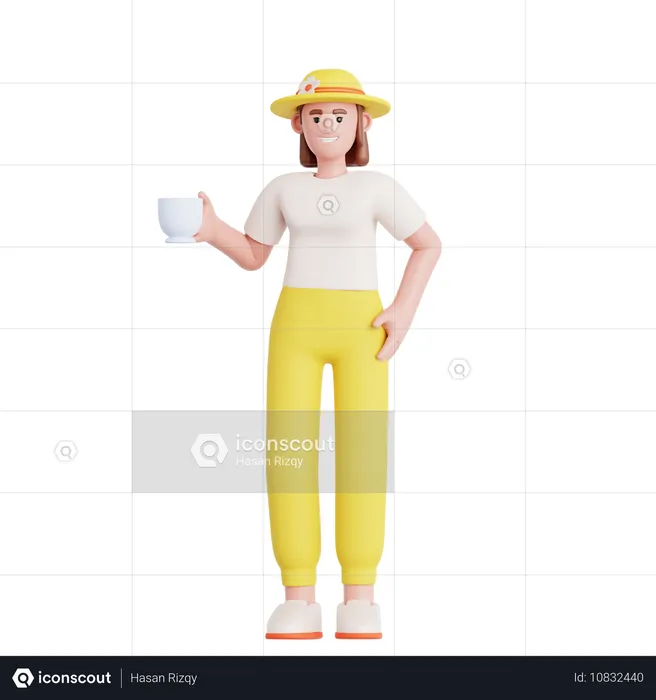 Woman Have a Coffee Break  3D Illustration