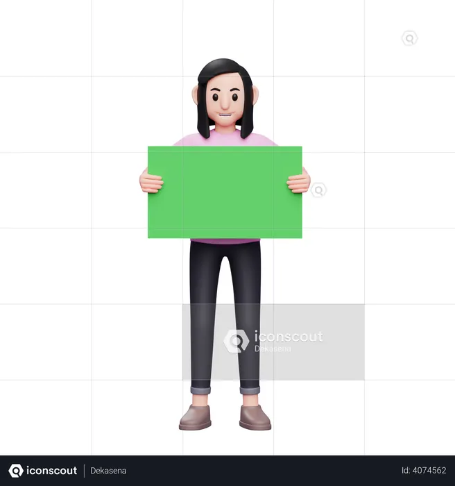 Woman holding a green banner  3D Illustration