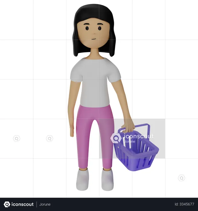 Woman Holding Basket  3D Illustration