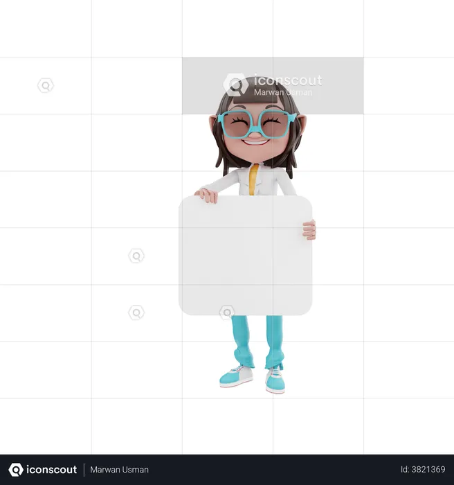Woman holding blank board  3D Illustration