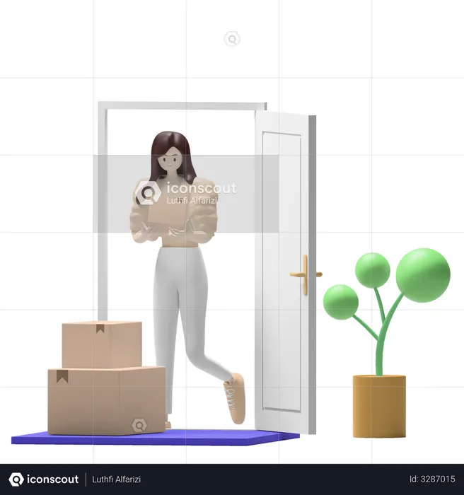 Woman holding boxes in hand  3D Illustration