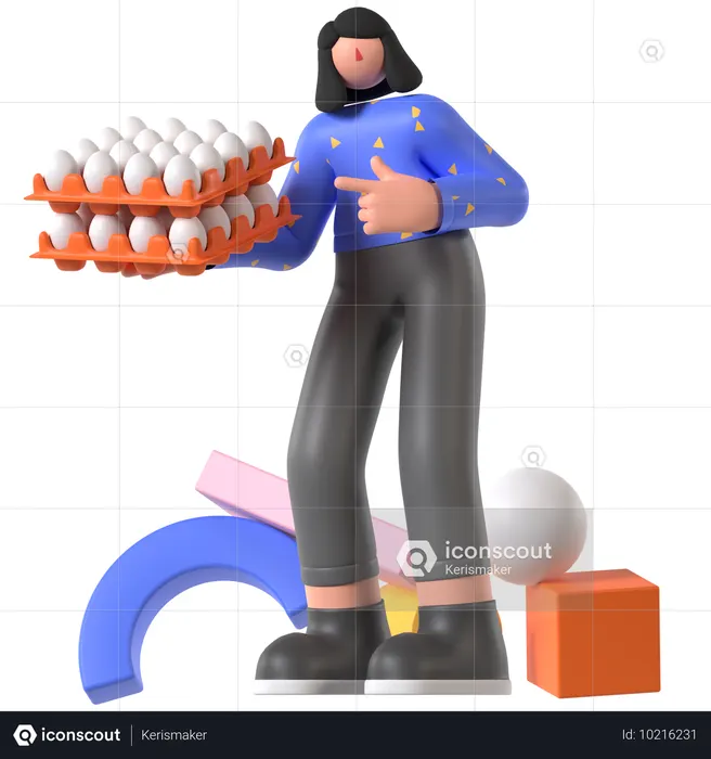 Woman holding Chicken Eggs  3D Illustration