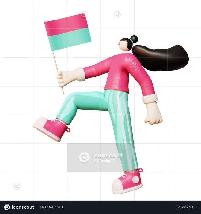 Woman holding flag  3D Illustration