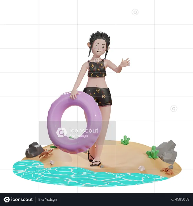 Woman holding floating balloon  3D Illustration