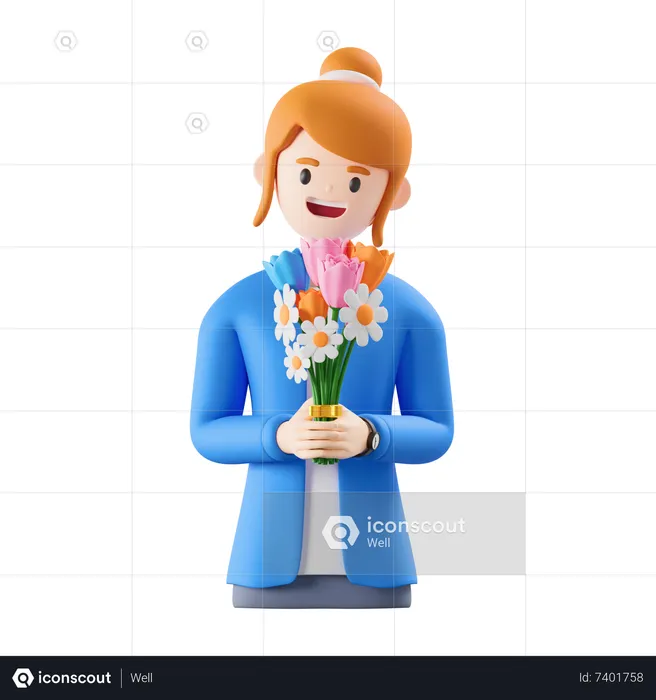 Woman holding flowers in hand  3D Illustration