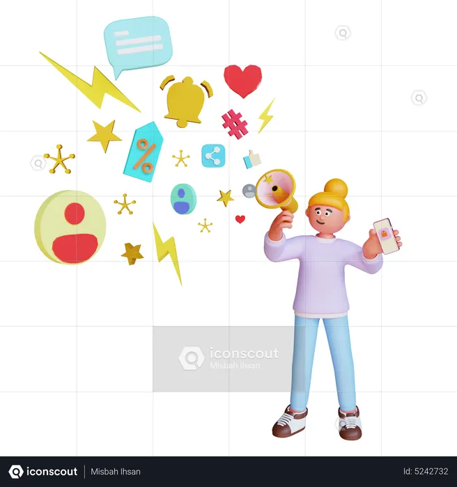 Woman holding megaphone doing digital marketing  3D Illustration