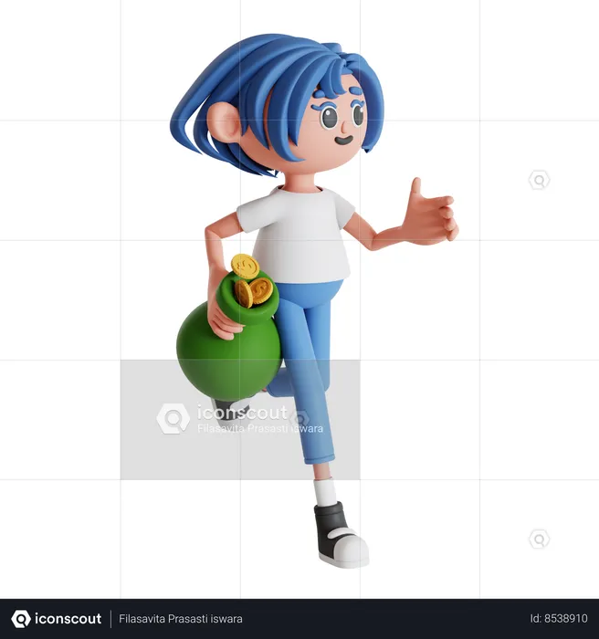 Woman Holding Money Bag  3D Illustration