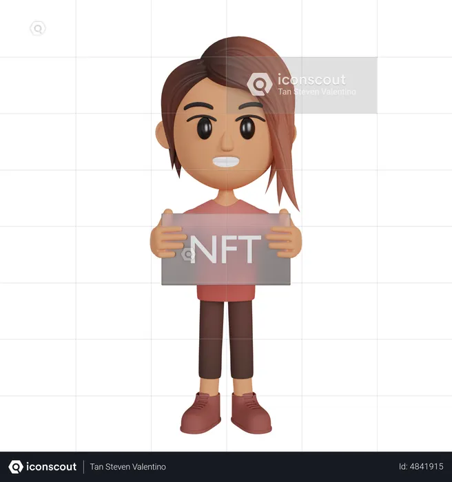 Woman Holding Nft Board  3D Illustration
