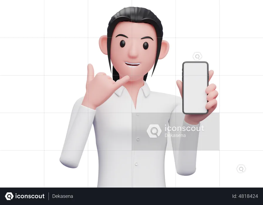 Woman holding phone with Call me gesture  3D Illustration