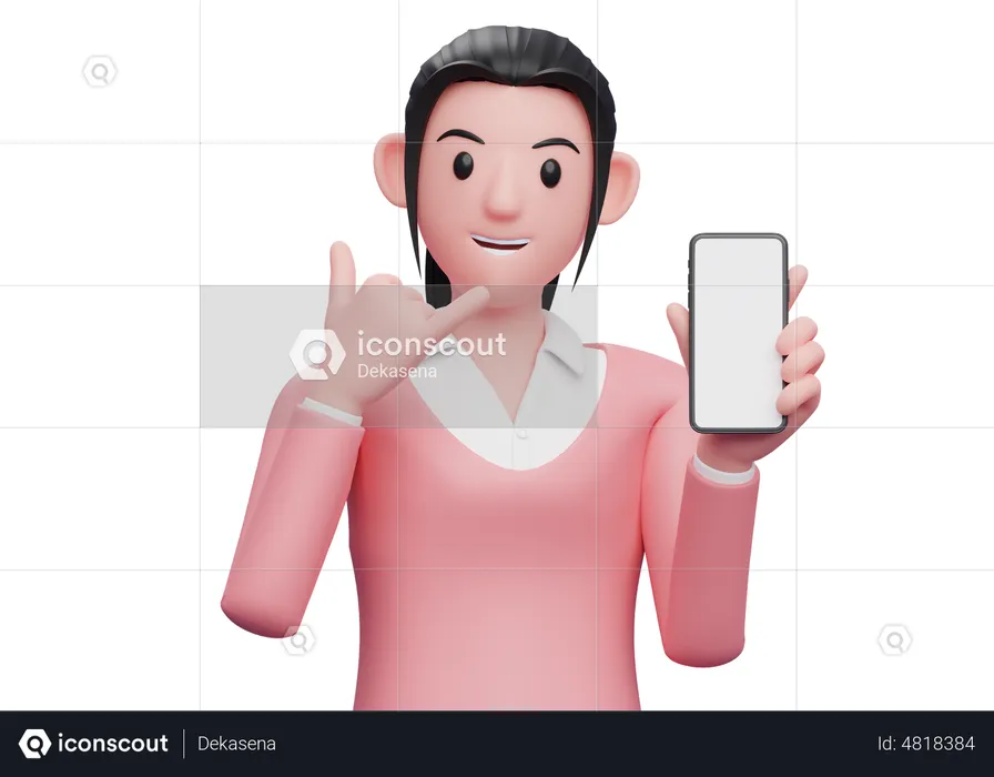 Woman holding phone with Call me gesture  3D Illustration