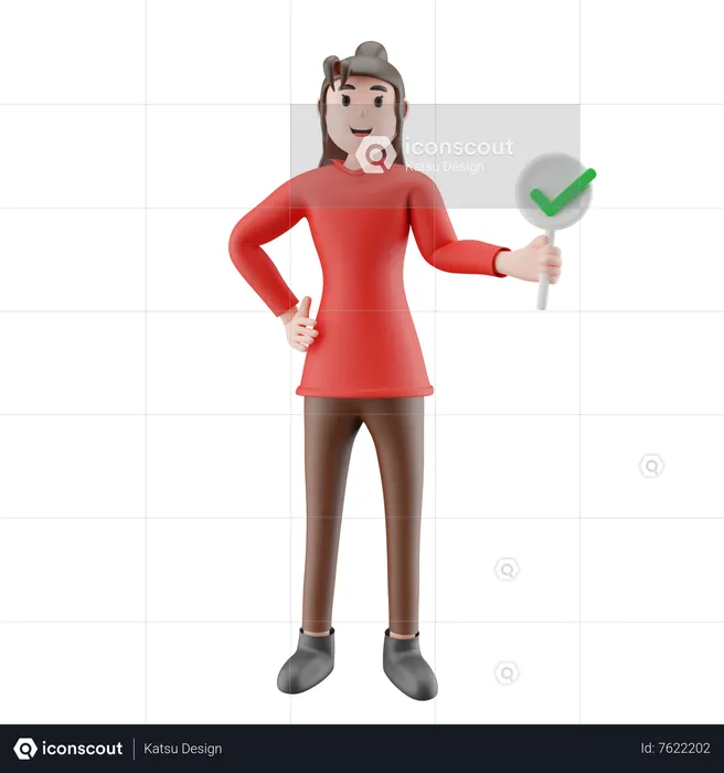 Woman Holding Right Sign Board  3D Illustration
