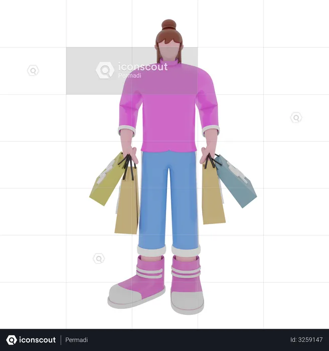 Woman Holding Shopping Bag  3D Illustration