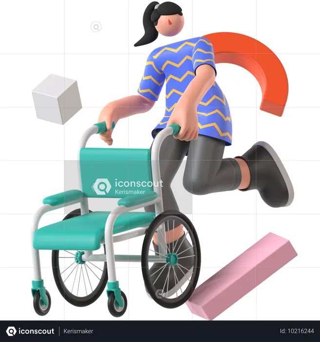 Woman holding Wheelchair  3D Illustration