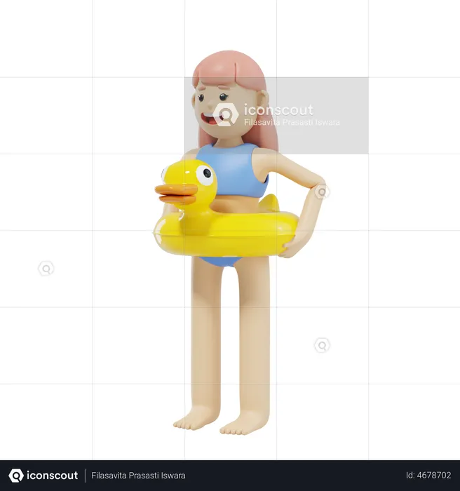 Woman In Floating Ring  3D Illustration